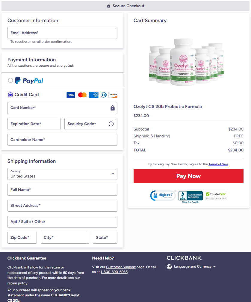 Ozelyt  Official Website Secure Order Page